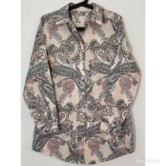 NWOT! Chico's No Iron Long Blouse Paisley Size 0 - Picture 2 of 5
